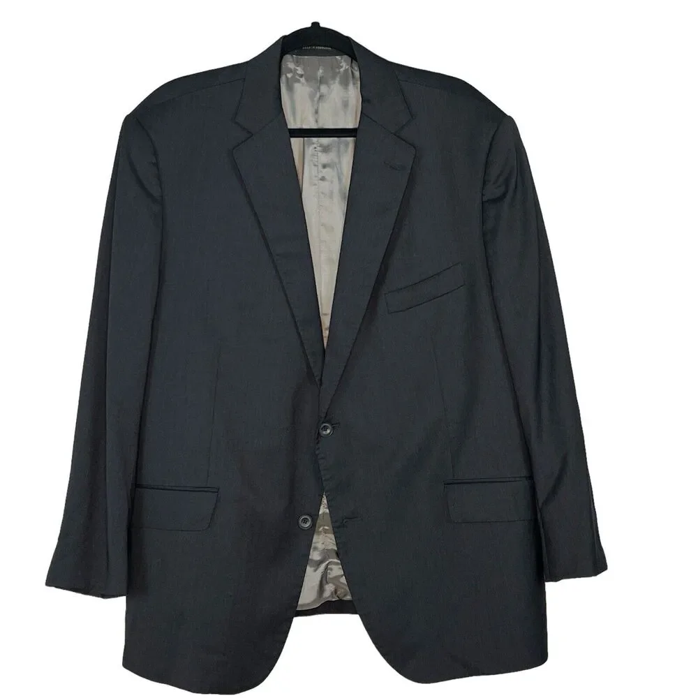 J Hilburn Blazer Jacket Mens US 50R Charcoal Gray Wool Classic Fit Surgeons Cuff